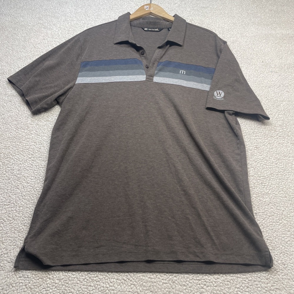 Travis Mathew Polo Mens XL Brown Stripe Watermark Golf Shirt Short Sleeve Pima